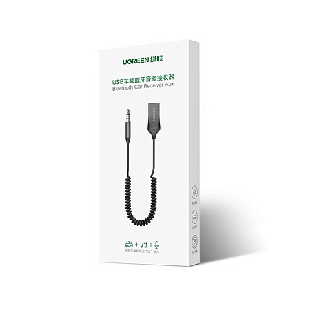 UGREEN Adapter Audio Receiver Car Bluetooth V5.0 USB-A and 3.5mm CM309, Black