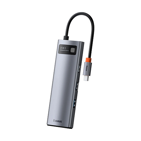 Baseus HUB 8in1 Type-C to 1*HDMI+USB-A 3.0+PD*1+RJ45*1+SD/TF*1, Metal Gleam Series, Space Gray