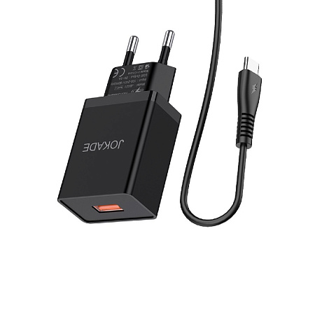 Jokade Wall Charger with Cable USB to Lightning Single Port 5A JB022, Black Jokade Wall Charger with Cable USB to Lightning Single Port 5A JB022, Black