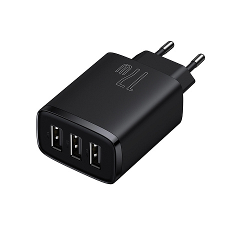 Baseus Wall Charger 3*USB-A, Compact Series, Black