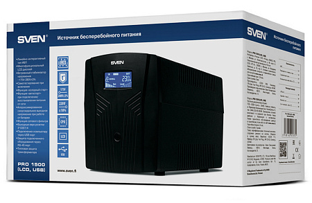 UPS SVEN Pro 1500, 1500VA/900W, Line Interactive, AVR, LCD, USB, RJ-45, 3xShuko Sockets