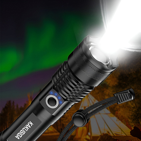KAKU KSC-1558 Outdoor Telescopic Zoom LED High-Brightness Flashlight, Black