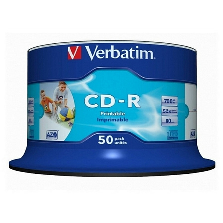 CD-R  50*Cake, Verbatim, 700MB, 52x, AZO, Printable NO ID Brand; 43438, Retail Pack