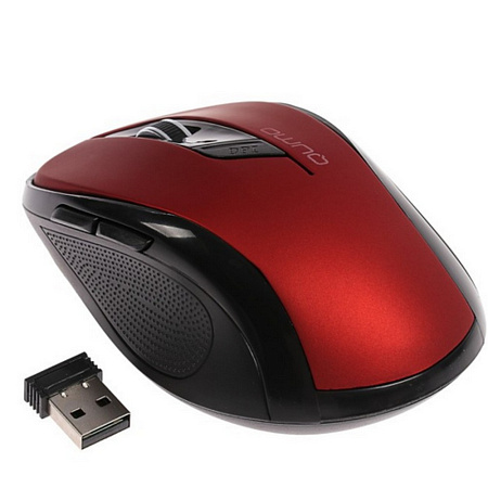 Wireless Mouse Qumo M62, Optical, 800-1600 dpi, 6 buttons, Ergonomic, 2xAAA, Red