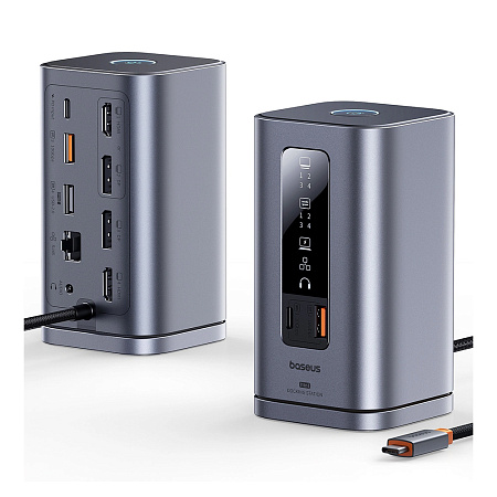 Baseus DS Type-C to 2*HDMI 4K@60Hz+2*DP 4K@60Hz+2*USB-A (10Gbps)+1*USB-C (10Gbps)+1*RJ45+1*USB-A (480Mbps)+1*USB-C (PD)+1*3.5mm Audio+Charger(EU)