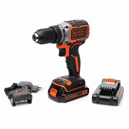 Drill/Driver BRUSHLESS Black+Decker (BL186KB-QW) 18V Li-Ion 2x1.5 Ah + Kitbox, LED,2 Speed 0-1650 rp