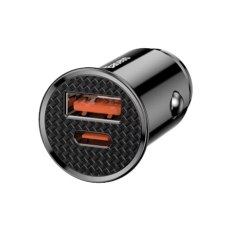 Baseus Car Charger 1*USB-A+1*Type-C 30W, Black