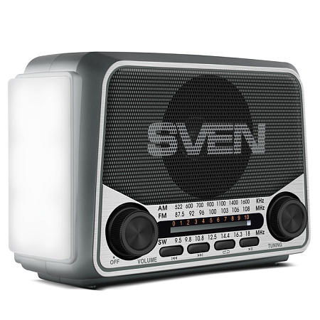SVEN SRP-525 Gray, FM/AM/SW Radio, 3W RMS, 8-band radio receiver, built-in audio files player from USB-fash, microSD and SD card stroge devices, tele 