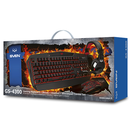 Gaming Keyboard & Mouse & Mouse Pad & Headset SVEN GS-4300, Black, USB/3.5mm
