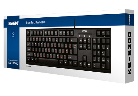 Keyboard SVEN KB-S300, Classic layoutt, Splash proof, 1.5m, USB, EN/RU, Black