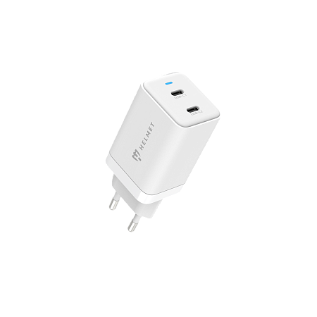 Helmet Wall Charger GaN 2*Type-C 45W 6A, White Helmet Wall Charger GaN 2*Type-C 45W 6A, White