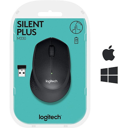 Wireless Mouse Logitech M330 Silent Plus, 1000 dpi, 3 buttons, Ergonomic, 78g., 1xAA, 2,4Ghz, Black Wireless Mouse Logitech M330 Silent Plus, 1000 dpi, 3 buttons, Ergonomic, 78g., 1xAA, 2,4Ghz, Black