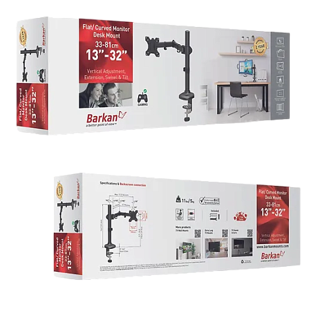 Table/desk stand for  monitor Barkan M121T, 13"-27", max.12kg, VESA: 75x75, 100x100