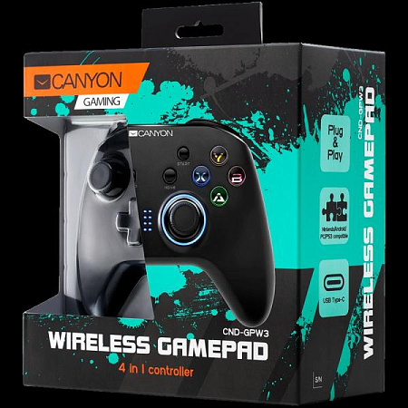 Wireless Gamepad Canyon GPW3, 16 buttons, Dual vibration, Motion sensor, 600mAh, Button backlight