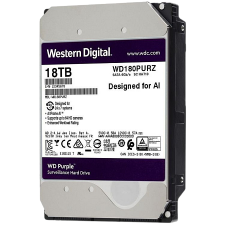 3.5" HDD 18.0TB-SATA-512MB Western Digital  Purple Surveillance (WD180PURZ)