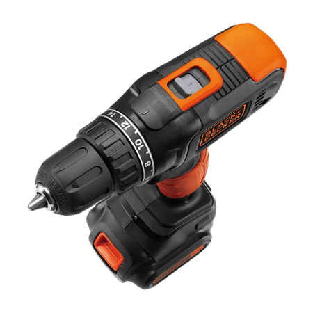 Drill/Driver Black+Decker (BCD7122CK-RU) 10.8V Li-Ion 2x1.5 Ah + Kitbox, 2 Speed 0-1400 rpm, LED, 26