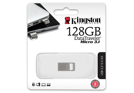 USB Flash накопитель Kingston DataTraveler Micro 3.1, 128Гб, Серебристый