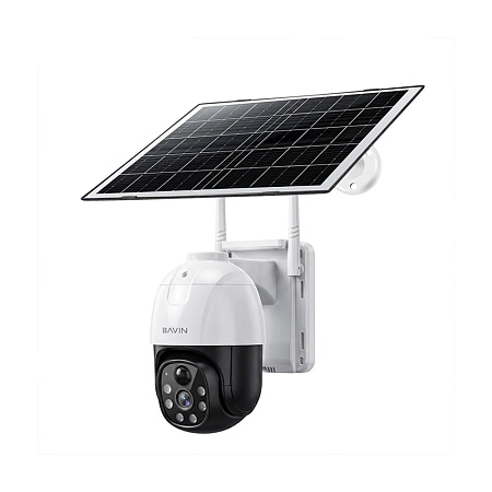BAVIN Outdoor Solar Security Camera 5MP HD, PTZ (350°/90°), PIR Motion Detection, IP66, White