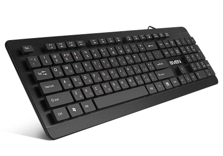 Keyboard SVEN KB-E5700H, Fn keys, Slim design, Splash proof, 2xUSB ports, 1.5m, USB, EN/RU, Black