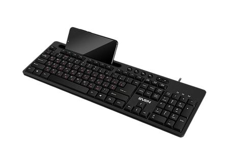 Keyboard SVEN KB-S302, Multimedia, Tray for smartphone, 1.5m, USB, EN/RU, Black Keyboard SVEN KB-S302, Multimedia, Tray for smartphone, 1.5m, USB, EN/RU, Black