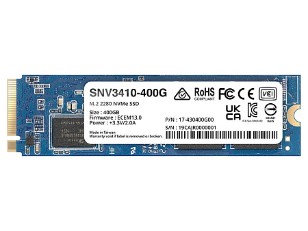SYNOLOGY M.2 2280 400Gb Enterprise NVMe solid-state drive "SNV3410-400G", 491 TBW, MTBF: 1.8M hours