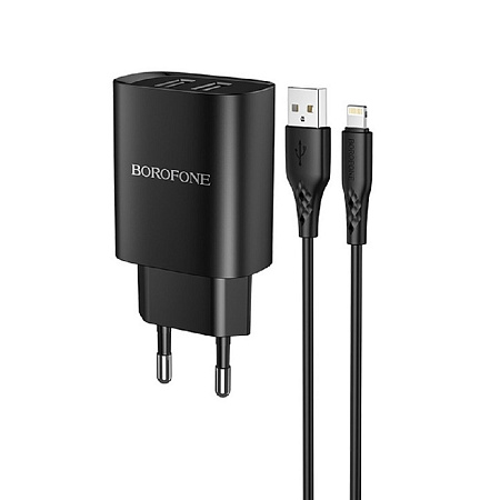 Borofone Wall Charger with Сable USB to Micro-USB 2xUSB 2.1A, Black
