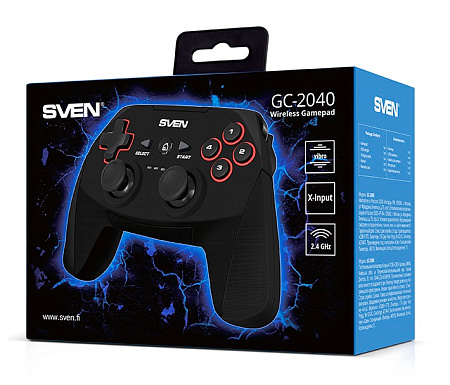 Wireless Gamepad SVEN GC-2040, 4 axes, D-Pad, 2 mini joysticks, 11 buttons, Vibration feedback, Soft
