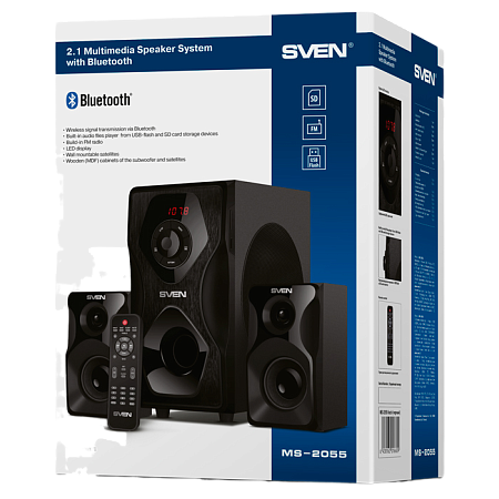 Speakers SVEN "MS-2055" SD-card, USB, FM, remote control, Bluetooth, Black, 55w/30w + 2x12.5w/2.1