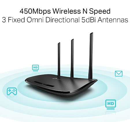 Wi-Fi N TP-LINK Router, "TL-WR940N", 450Mbps, 3x5dBi Fixed Antennas