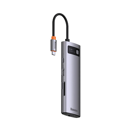 Baseus HUB 8in1 Type-C to 1* HDMI4K@60Hz+3*USB-A 3.0+PD*1+RJ45*1+SD/TF*1, Metal Gleam Series, Space Gray