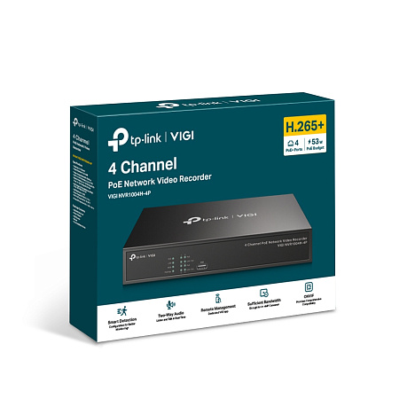 TP-Link  4 Channel Network Video Recorder "VIGI NVR1004H-4P", 1xSATA up to 10TB, 4x Ports PoE+, Budg