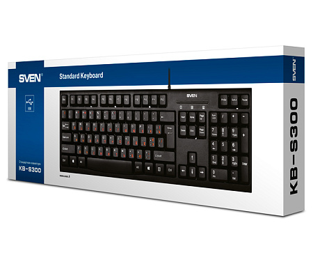 Keyboard SVEN KB-S300, Classic layoutt, Splash proof, 1.5m, USB, EN/RU, Black