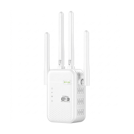 BAVIN Wi-Fi Signal Booster 1200Mbps, Dual Band (2.4G + 5G), 4 External Antennas, AP/Repeater Mode, White