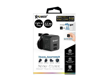 Зарядное устройство Xpower Charger + Type-C Cable, 2USB, 2.4A, Чёрный