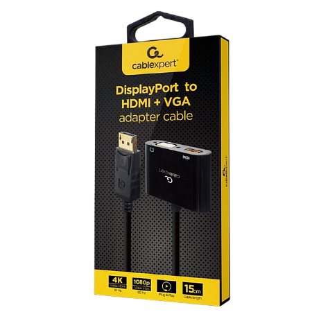 Adapter DP M to HDMI&VGA F  Cablexpert "A-DPM-HDMIFVGAF-01" Display port male to HDMI&VGA fem