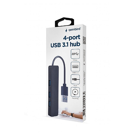 USB  3.0 Hub 4-port Gembird "UHB-U3P4-04", Black
