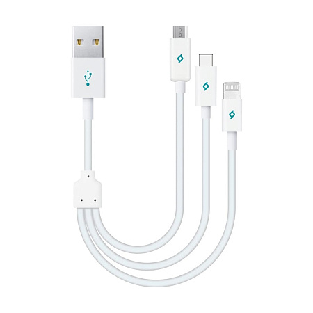 ttec Cable USB 3in1 to Micro-USB+Type-C+Lightning Trio 2.1A,1.2m, Black