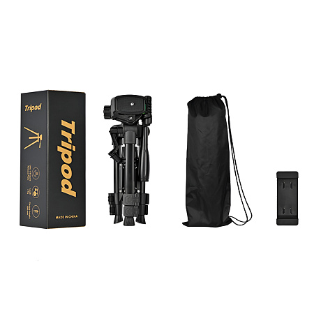Tripod Photography Professional Aluminum 65cm (Locking Knob, Support Smooth 360°), Black F-50T