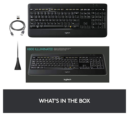 Клавиатура Logitech K800, Беспроводное, Чёрный