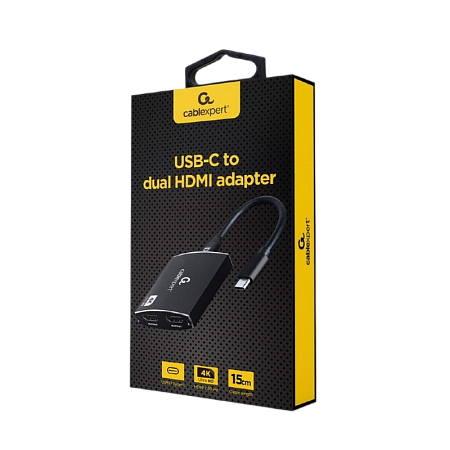 Adapter  Type-C to 2*HDMI socket 0.15m Cablexpert, up to 4K at 30 Hz  A-CM-HDMIF2-01