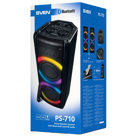 Partybox SVEN "PS-710" 100W, TWS, Bluetooth, FM, USB, microSD, LED-display, 4400mA*h