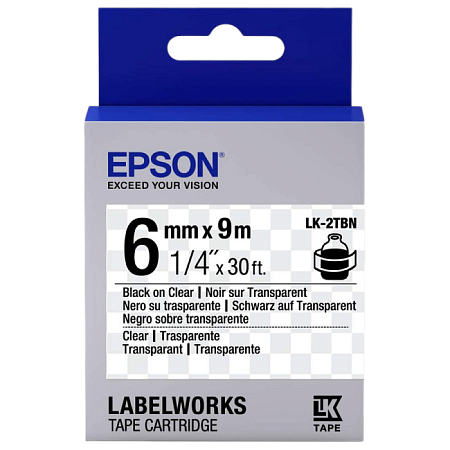 Tape Cartridge EPSON LK2TBN;  6mm/9m Transparent, Blk/Clear, C53S652004 
