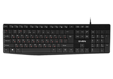 Keyboard SVEN KB-S305, Fn keys, Low profile, Splash proof, 1.5m, USB, EN/RU, Black
