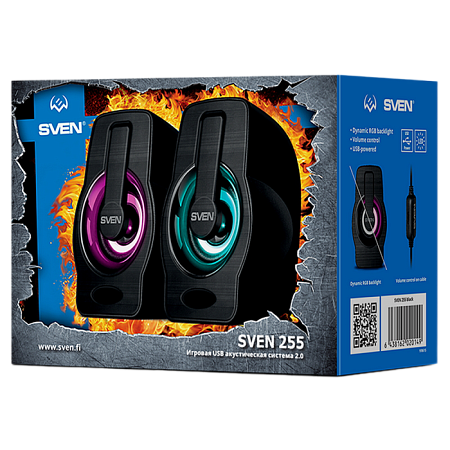 Speakers SVEN "255" Black, 4w, USB power, Dynamic RGB lighting