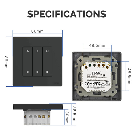 Moes Zigbee + RF Star Ring Curtain Switch 3A (Neutral Required), Grey