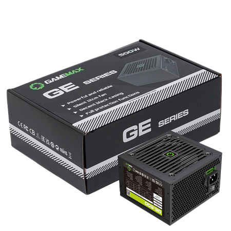 Power Supply ATX 500W GAMEMAX GE-500, 80+, 120mm, Active PFC, Temperature control fan, Black