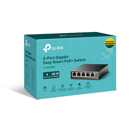 .5-port 10/100/1000Mbps  POE+ Easy Smart Switch TP-LINK "TL-SG105PE", 65W Budget, Steel Case