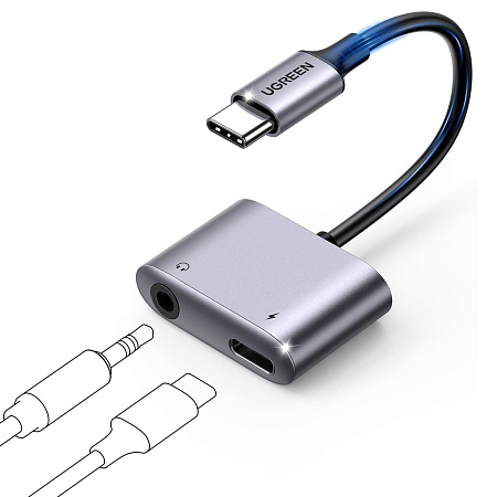 UGREEN Audio Adapter Type-C 3.0 to 3.5mm Female + Type-C 3.0 PD 60W | CM193, Gray