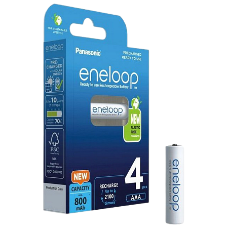  AAA  Eneloop 800mAh, Blister*4, Panasonic, BK-4MCDE/4BE
