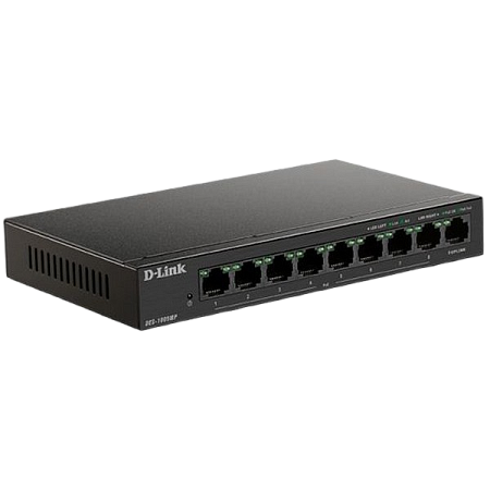 .9-port 10/100Mbps  POE, D-Link DES-1009MP/A1A, with 8 PoE Ports, 1xGigabit Uplink, 117W Budget